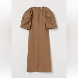 H&M long dark beige dress with pocket and volume sleeves